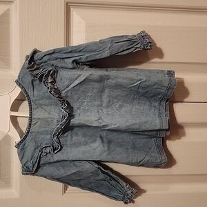 3/10$ George Light Blue Denim Top with Ruffles